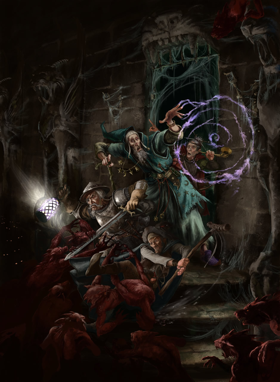 Our old heroes bravely face the horde in this illustration by David Gallagher.