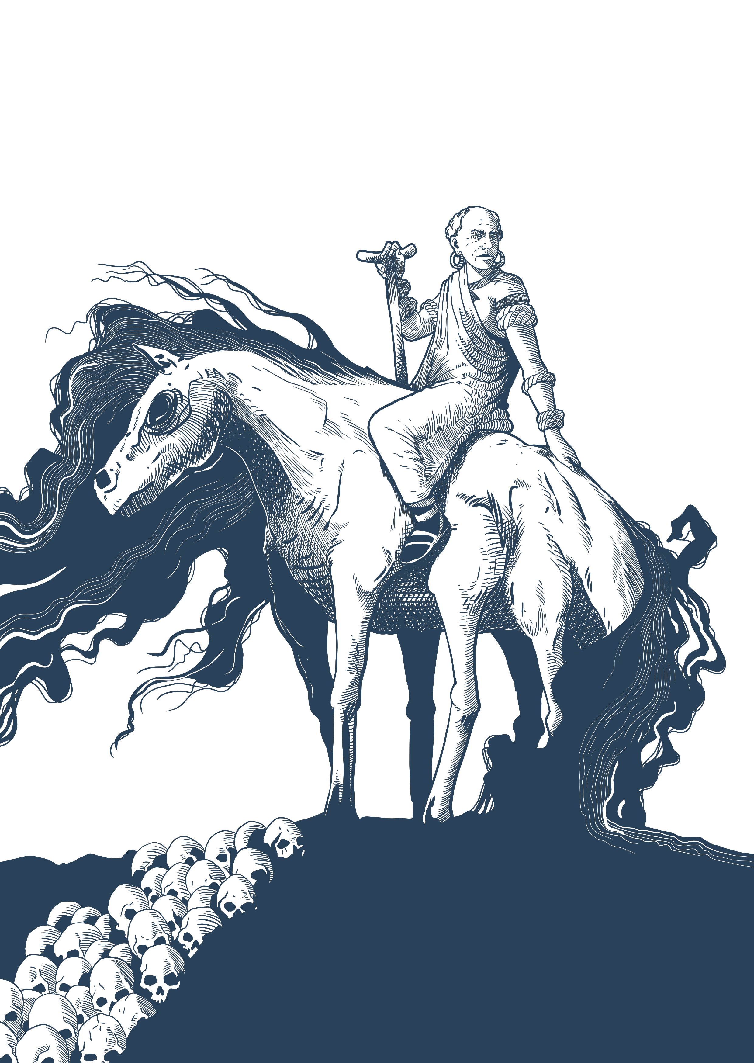 A mage specializing in nightmares rides a steed of dreams
